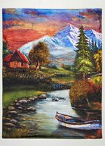 Digitalbedruckte Wohndecke Landschaft BUNT