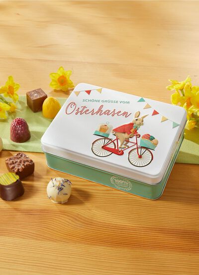 Dose aus Metall "Sch&ouml;nste Gr&uuml;&szlig;e vom Osterhasen" 