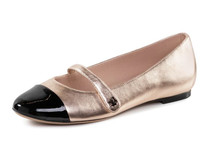 Caprice, schicke Damen-Ballerinas, Weite G, mit herausnehmbarem Fußbett GOLD-SCHWARZ