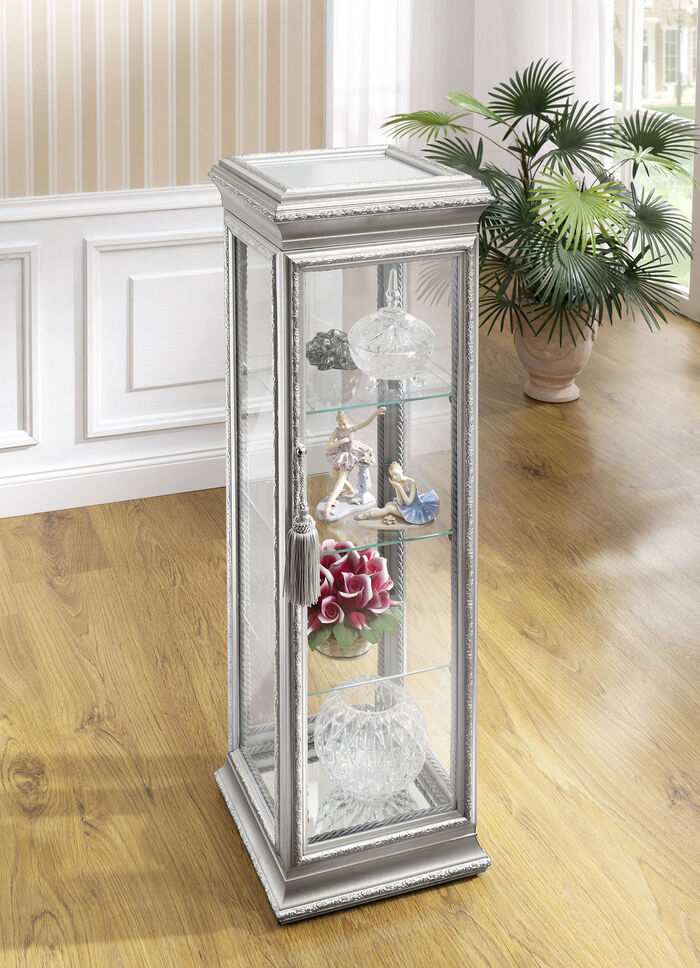 Vitrine aus Glas und massivem Holz SILBER