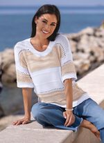 Pulli aus reiner Baumwolle BEIGE-WEISS
