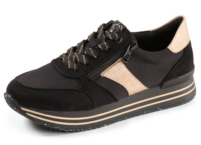 Remonte, trendige Damen-Sneaker, Weite G, mit herausnehmbarem Fu&szlig;bett SCHWARZ-GOLD