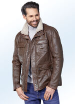 Lederkurzjacke mit Druckerleiste und Reißverschluss 