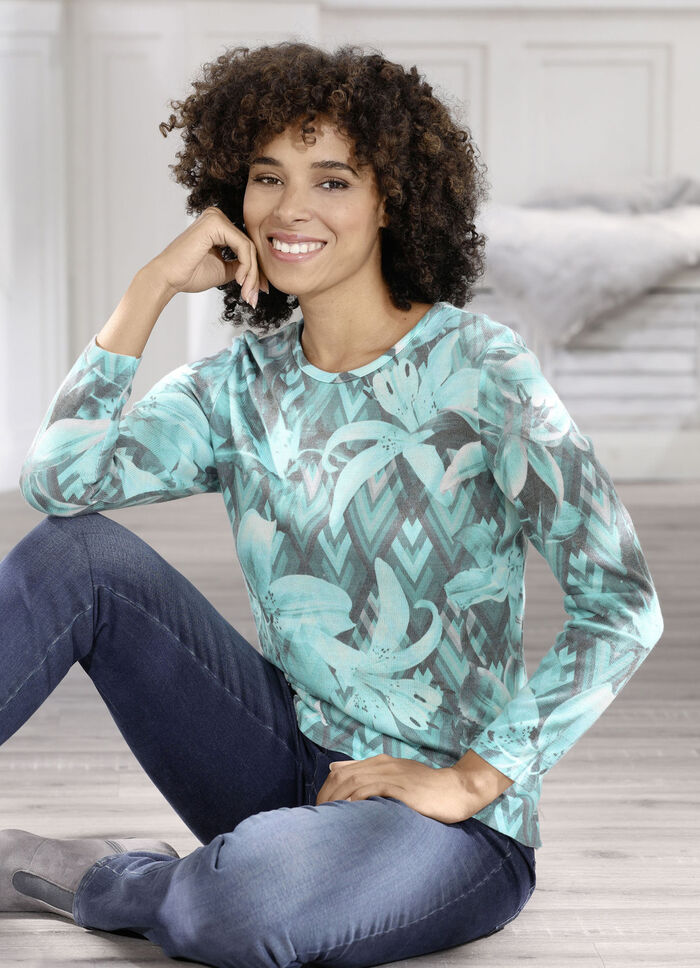Pullover in weich fließender Qualität TÜRKIS-MULTICOLOR