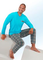 Schlafanzug mit V-Ausschnitt, Brusttasche und Karodessin 