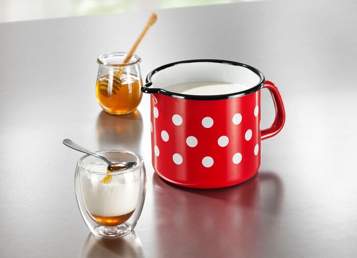 Milchtopf aus widerstandsf&auml;higem Stahl-Emaille aus dem Hause GSW 