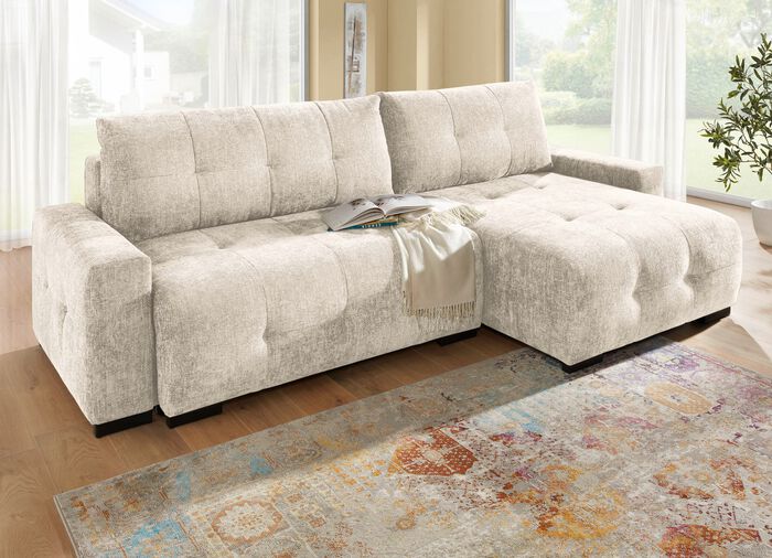 Frei im Raum aufstellbare Polsterecke mit Bettfunktion CREME