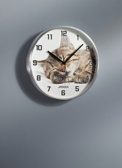 Wanduhr Katze mit Aluminium-Gehäuse 