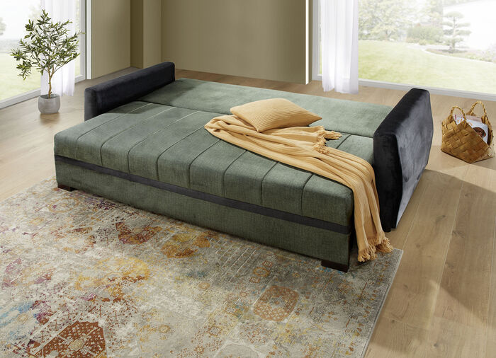 Schlafsofa mit Bettkasten GRÜN-SCHWARZ