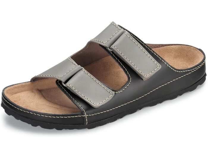 GINO GALANTE, klassische Herren-Pantoletten, aus Leder GRAU-SCHWARZ