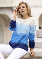 Pullover mit Ajour-Rautendessin WEISS-HELLBLAU-MULTICOLOR