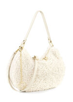 Laurina Tasche aus kuscheligem Teddy-Plüsch und genarbtem Kalbleder ECRU