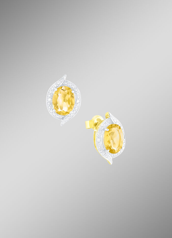 Wundersch&ouml;ne Ohrstecker mit echt Citrin und Diamanten 