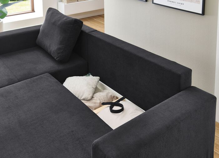 Polsterecke mit Bettfunktion und Bettkasten ANTHRAZIT