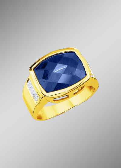 Massiver Herrenring mit Safir und Diamanten  Massiver Herrenring mit Safir und Diamanten