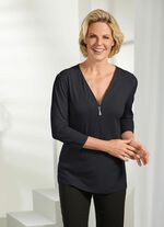 Shirt mit Rei&szlig;verschluss am V-Ausschnitt in 3 Farben 