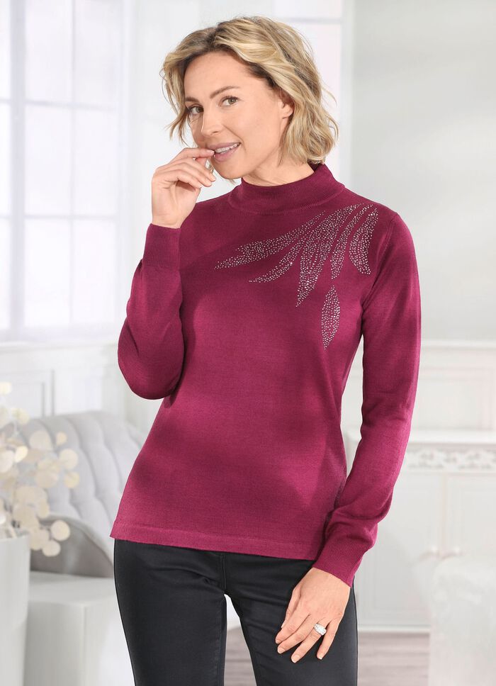 Pullover mit Pl&auml;ttchenzier und mit Schurwolle 