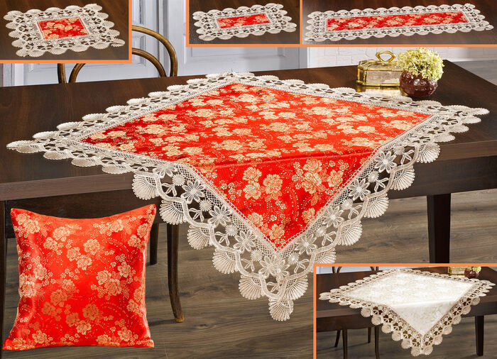 Tisch- und Raumdekoration mit Spitze an der Au&szlig;enseite 