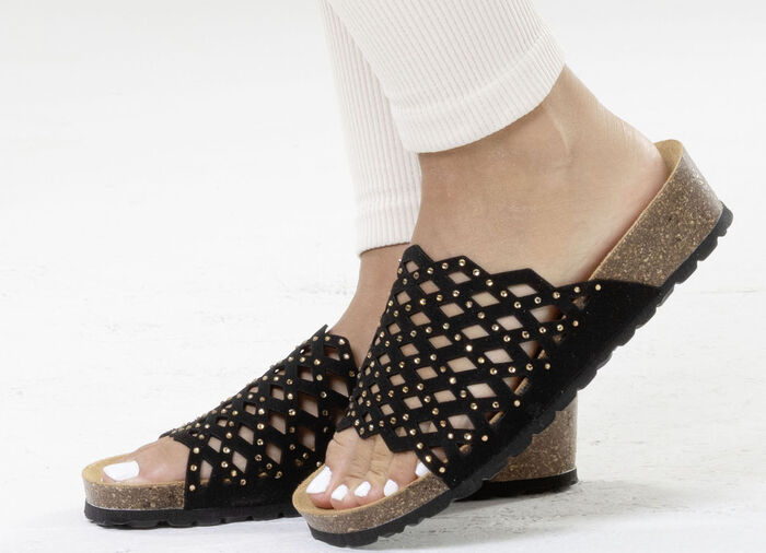 ELENA EDEN, leichte Damen-Pantoletten, Weite G, mit Lederfußbett SCHWARZ