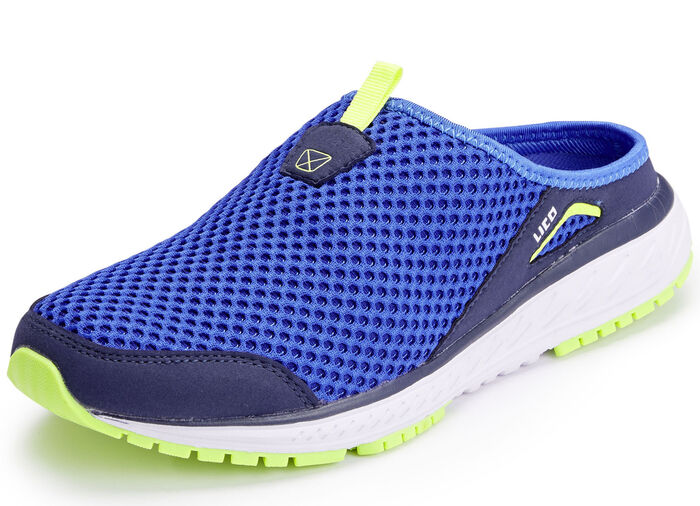 Sabot aus Textilmaterial mit Synthetikbes&auml;tzen BLAU-LIMONE