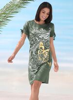 Kleid mit platziertem Druckdessin und raffbaren, kurzen Ärmeln OLIV