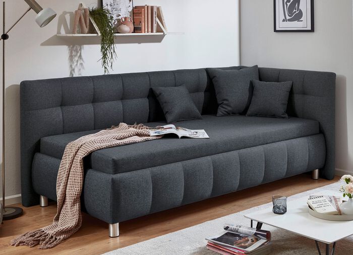 Studioliege mit Kissen und Bettkasten ANTHRAZIT