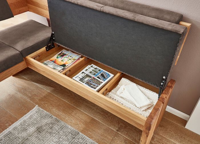 Eckbankgruppe mit Gestell aus massiver, ge&ouml;lter Eiche EICHE-DUNKELBRAUN