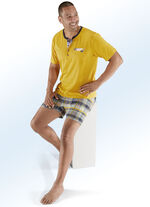 Shorty mit Knopfleiste, Brusttasche und Karodessin 