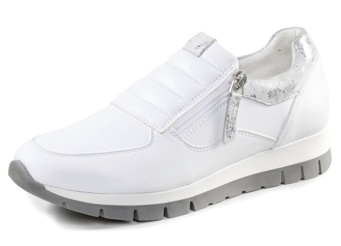 ELENA EDEN Sneaker aus Nappaleder und silbergrau gepr&auml;gtem Veloursleder WEISS