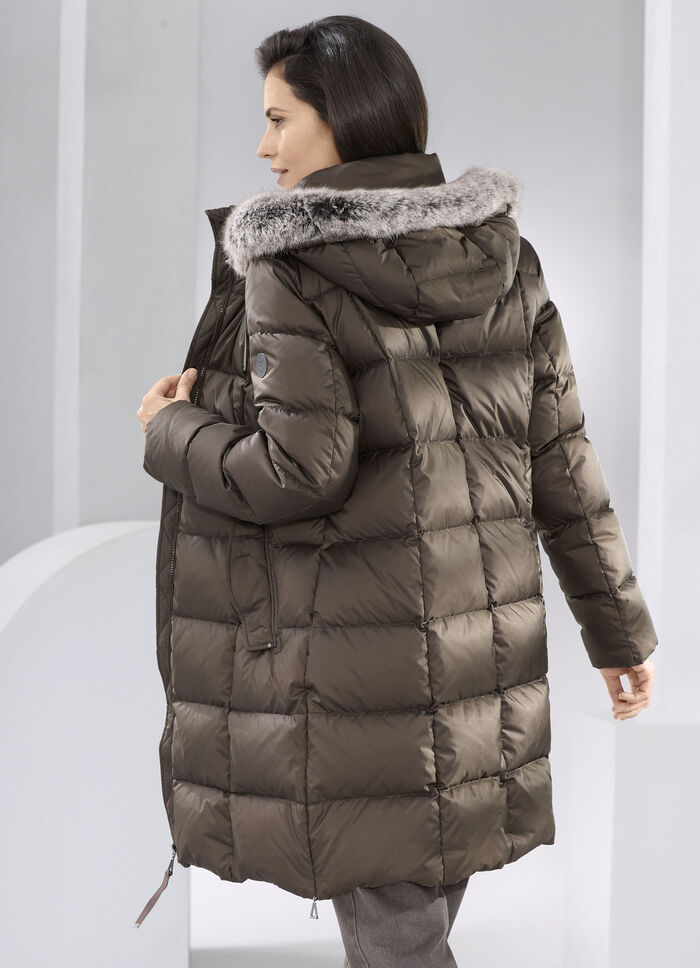 Daunen-Kurzmantel mit abnehmbarer Kapuze 