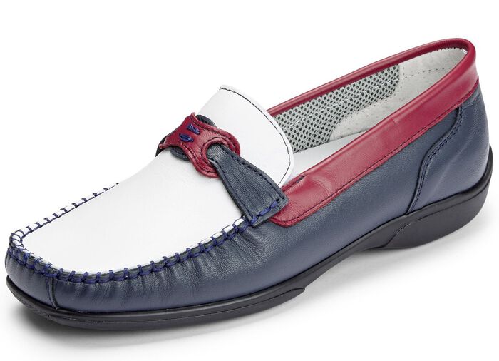 ELENA EDEN Slipper mit dekorativer Spange BLAU-WEISS-ROT