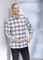 Kariertes Hemd mit Button-Down-Kragen WEISS-SCHWARZ