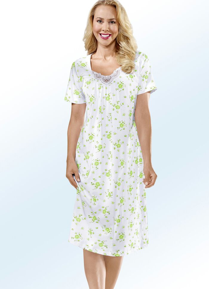 Zweierpack Nachthemden mit Rundhals und Alloverdessin 1X WEISS-ROYALBLAU, 1X WEISS-APFELGRÜN