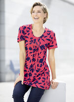 Interessantes allover dessiniertes Longshirt in 2 Farben ROT-MARINE