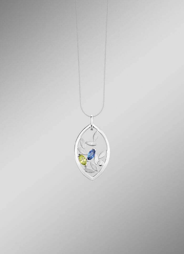 Anhänger mit Blautopas, beh., echt Peridot und synth. Zirkonia 