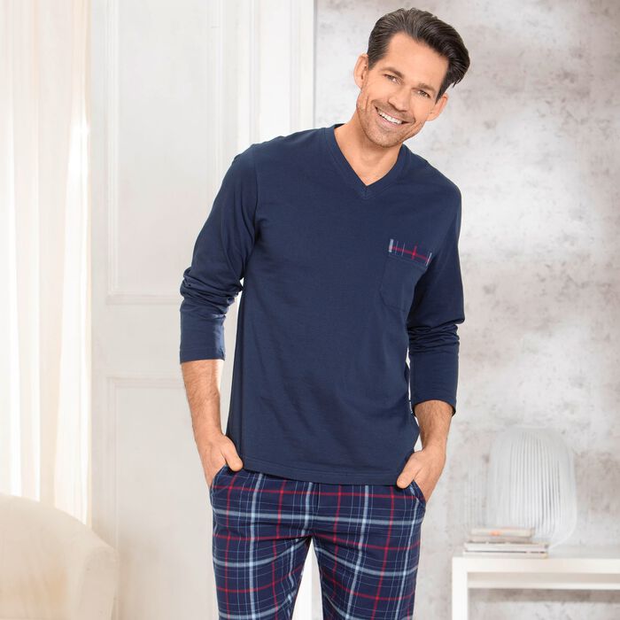 Comte Schlafanzug mit V-Ausschnitt und Webflanellhose 