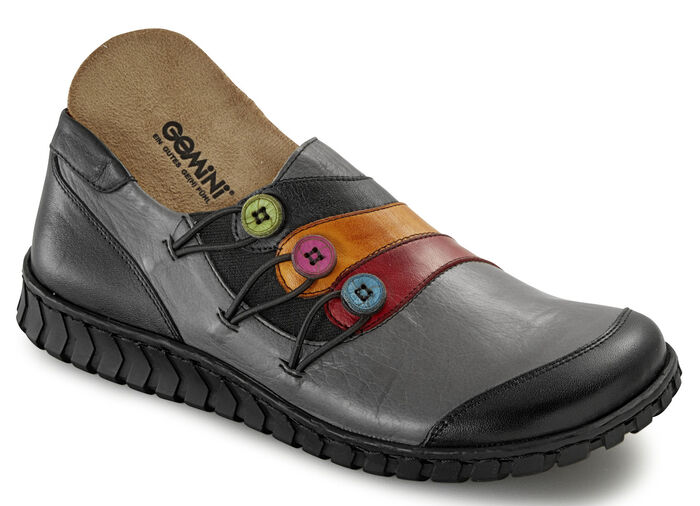 Gemini Slipper mit Zierknöpfen GRAU-BUNT