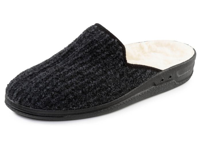 Gef&uuml;tterte Herren-Hausschuhe, mit Schurwolle SCHWARZ