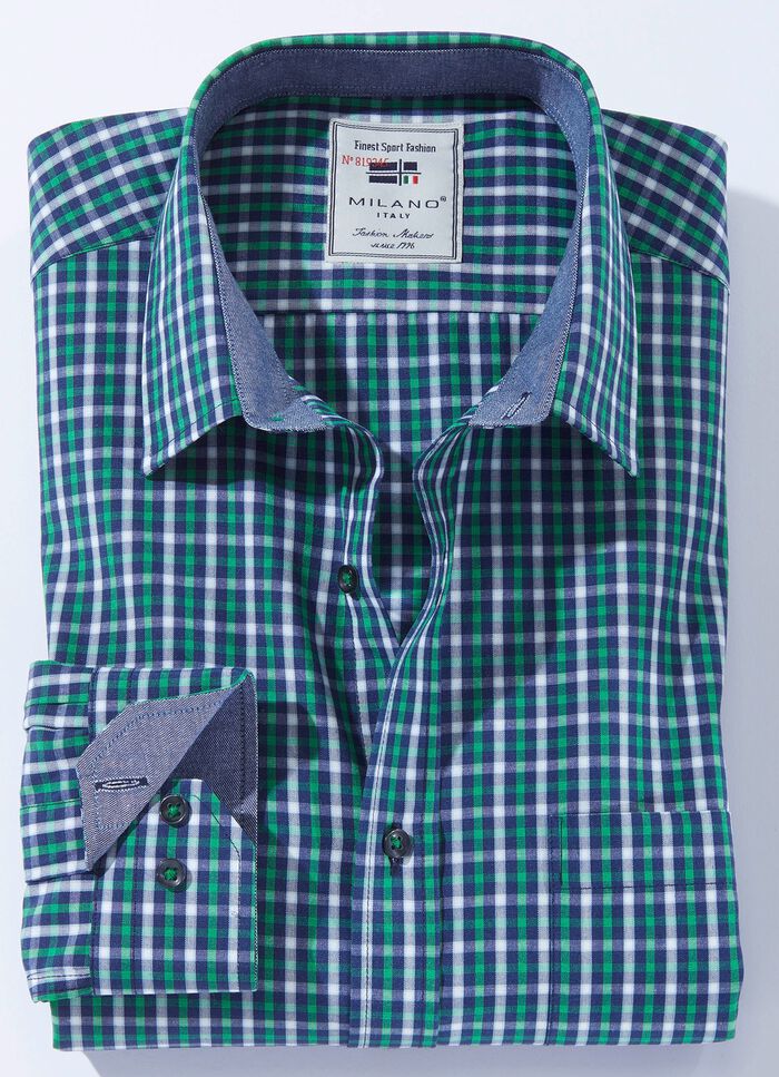 Kariertes "Milano Italy"-Hemd in 3 Farben GR&Uuml;N-BLAU KARIERT