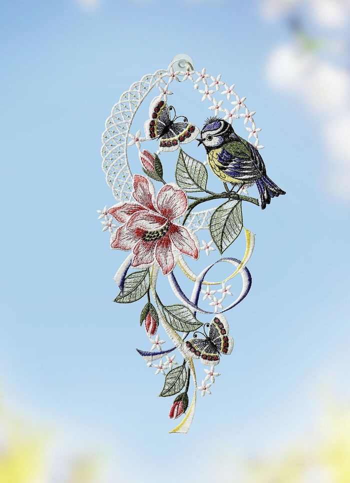 Fensterbild V&ouml;glein mit Schmetterling 