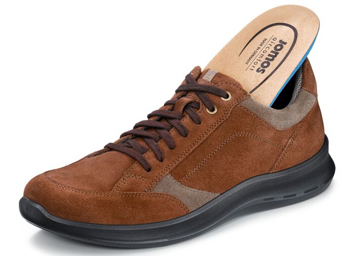 Schn&uuml;rschuh mit modernen Kontrasteins&auml;tzen COGNAC