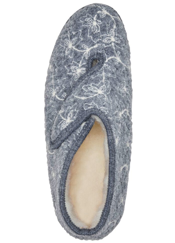 Klett-Hausschuhe mit wollwei&szlig;er Stickerei HELLGRAU