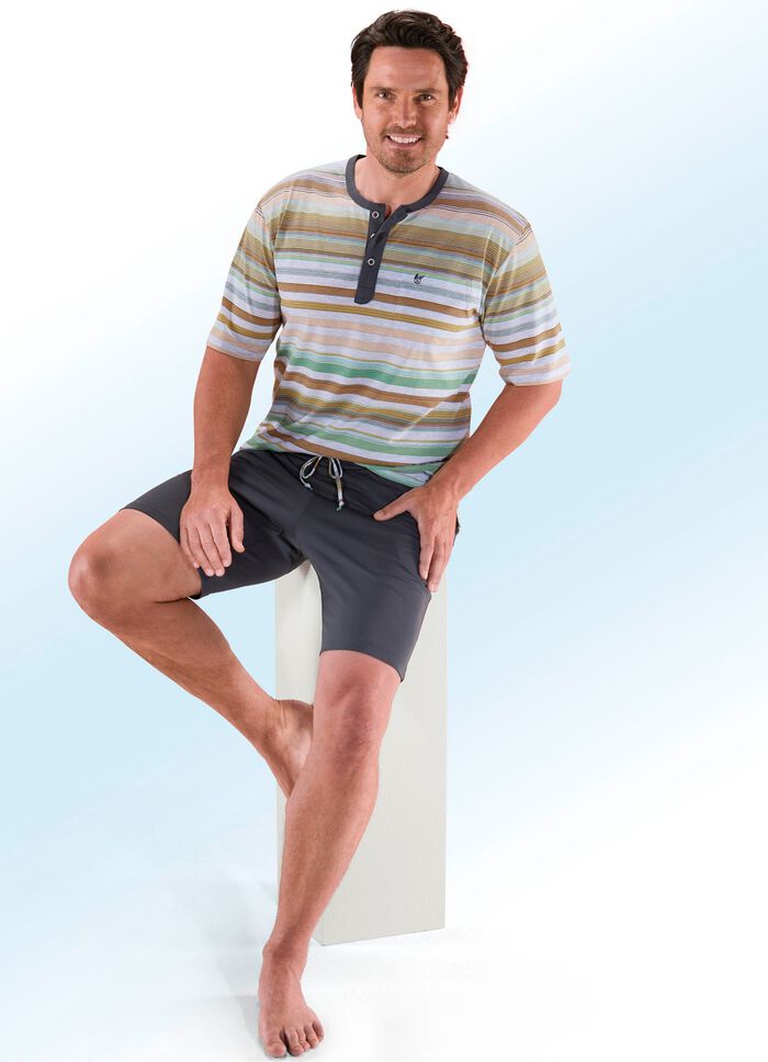 Hajo Klima Komfort Shorty mit Knopfleiste, garngef&auml;rbtem Ringeldessin 