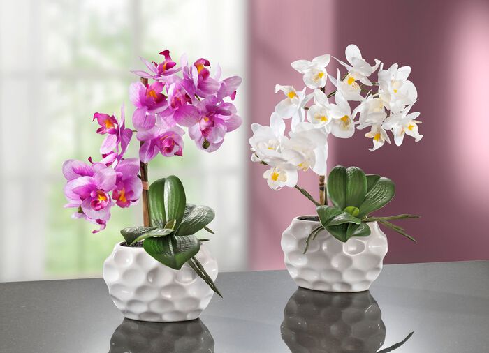 Orchideen-Gesteck in Keramikvase 