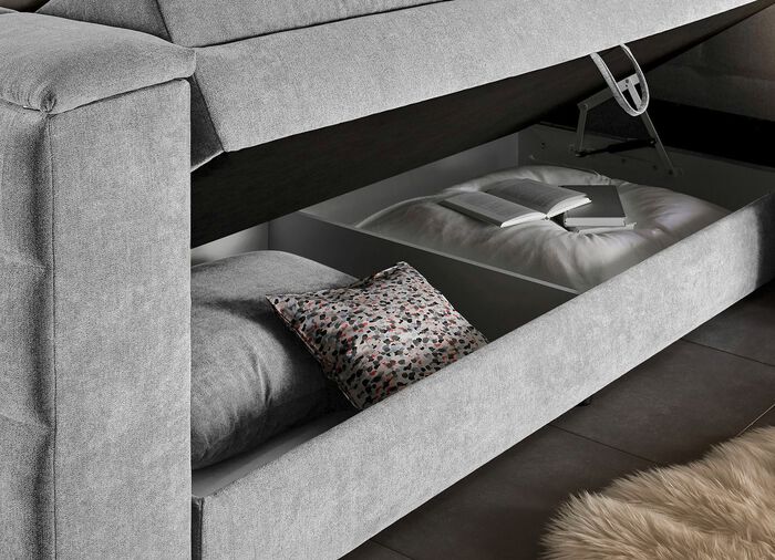 Boxspringbett mit elektrisch versenkbarer TV-Halterung HELLGRAU