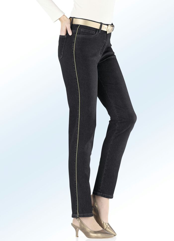 Edel-Jeans mit Glanzgarn-Paspelierung SCHWARZ