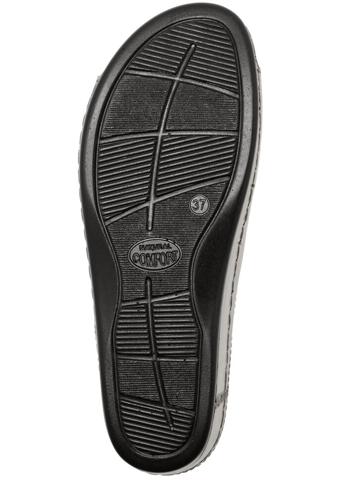 Bequeme Damen-Pantoletten, Weite G, mit Lederblüte ANTIKBRONZE