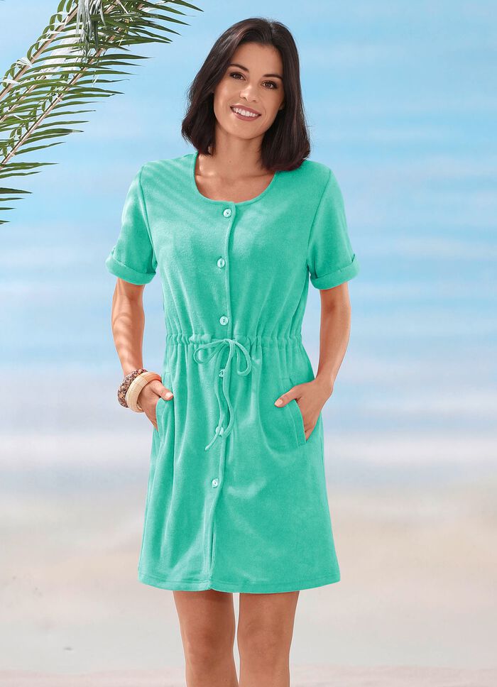 Frottier-Kleid mit durchgehender Knopfleiste MINT