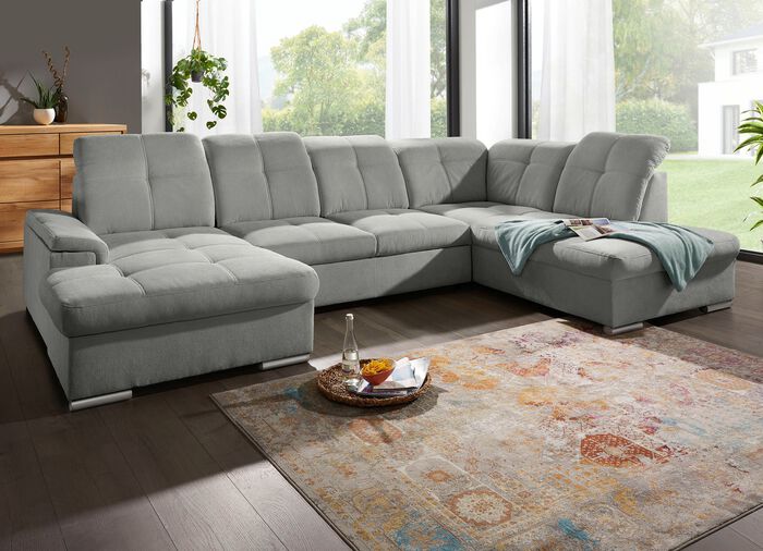 Wohnlandschaft mit Bettfunktion und Bettkasten GRAU