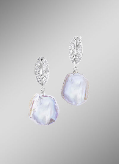 Ohrringe mit Keshi-Perlen und synth. Zirkonia 